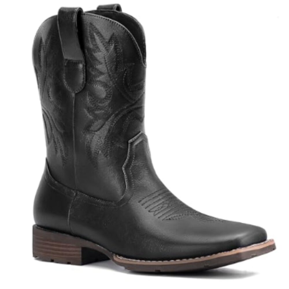 Men’s Western Cowboy Boots – Classic Embroidered Square Toe